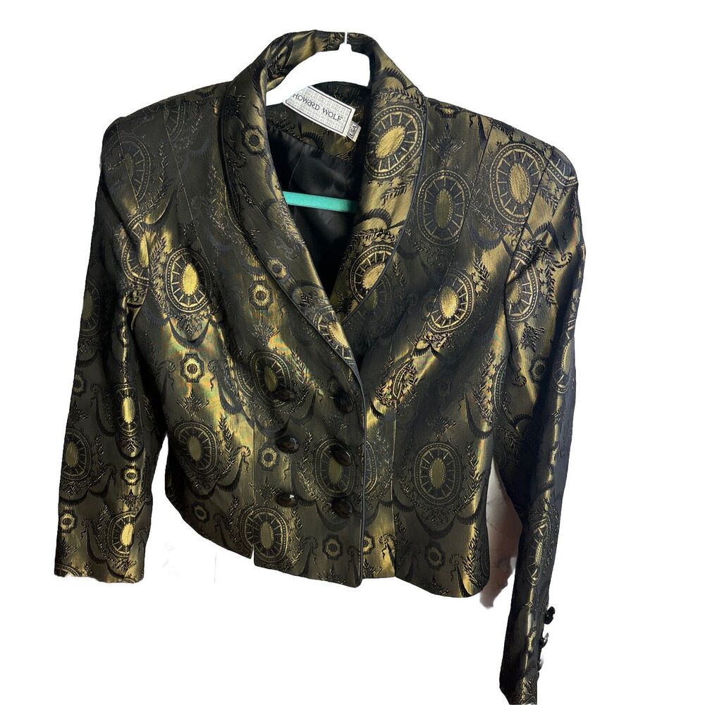 Jessica Howard Jacket Sz 6 Green Satin Sequins Floral Lined Formal Paisley